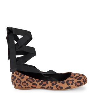 Never worn suede cheetah lace-up ballerina flats